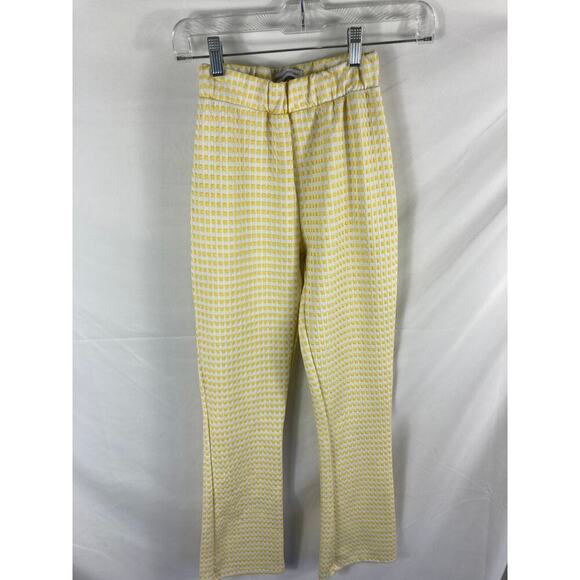 Urban Outfitters Yellow White Gingham Plaid Flare Pants Size Small - Picture 2 of 6